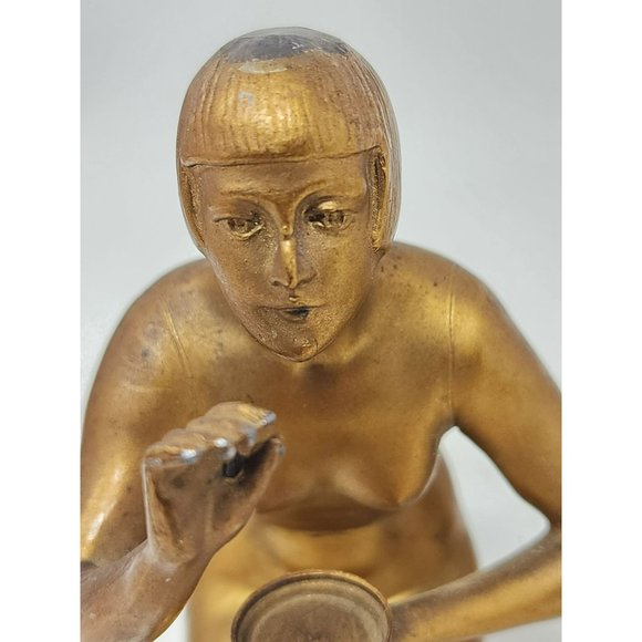 2 Vintage Bronze/Brass Nude Woman Kneeling Reaching Out Holding‎ Tray/Plate - Picture 7 of 14